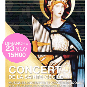 Affiche du concert, image déssinée de Saint-Cécile./